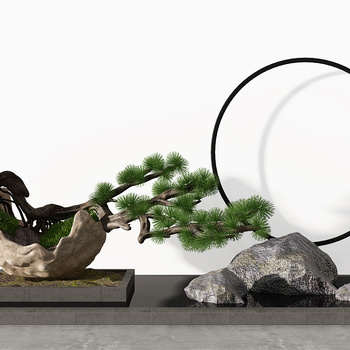 新中式松树盆景3d模型