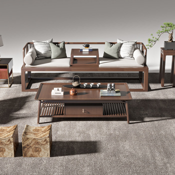 新中式实木沙发组合