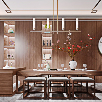中式轻奢餐厅3d模型