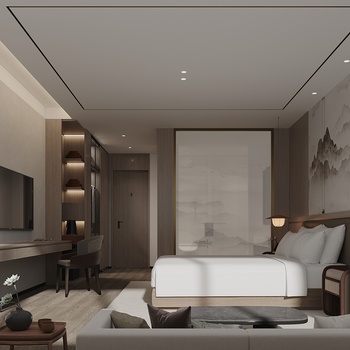 新中式客房3d模型
