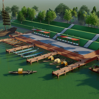 现代龙舟游船旅游接待码头su模型