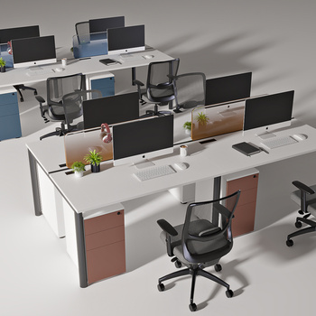 现代工位桌椅3d模型