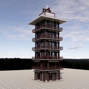 新中式景观塔su模型