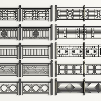 新中式铁艺栏杆 3d模型