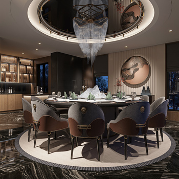 新中式别墅餐厅 3d模型