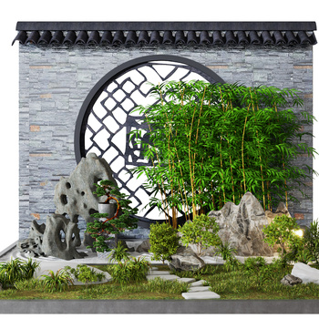 新中式庭院景观3d模型
