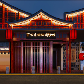 新中式餐厅门头3d模型