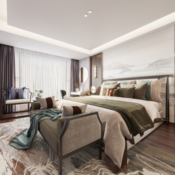 新中式家居卧室3d模型
