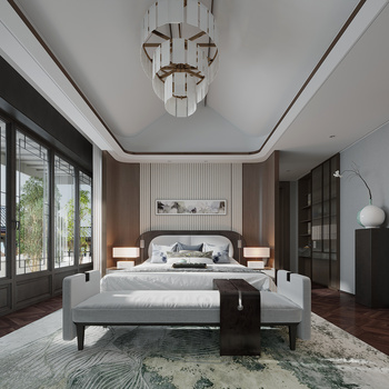 新中式卧室3d模型