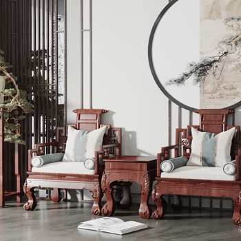 中式红木单人沙发3d模型