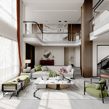 新中式复式客厅3d模型