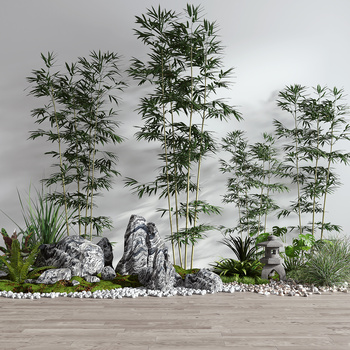 新中式竹子石头景观