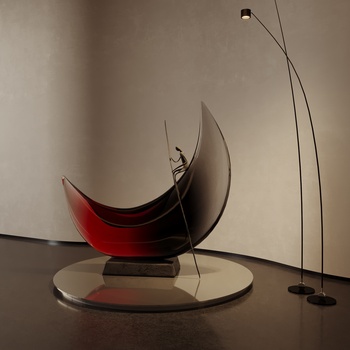 现代红与黑装饰水晶划船雕塑
