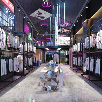 工业风潮牌服装店3d模型