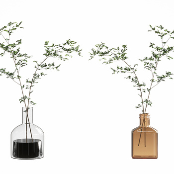 现代植物花瓶摆件3d模型