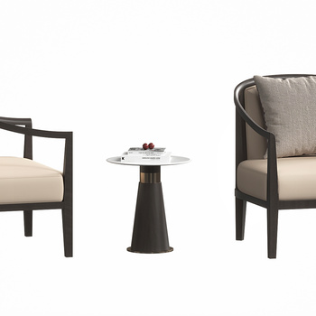 新中式休闲椅茶几组合|3d模型