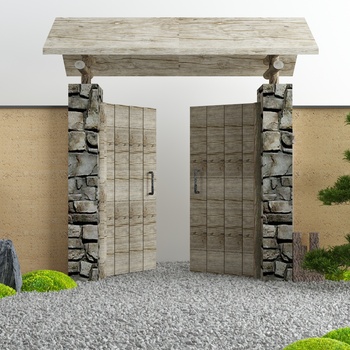 新中式农家乐庭院景观大门3d模型
