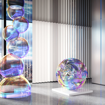 现代七彩气泡球体雕塑摆件