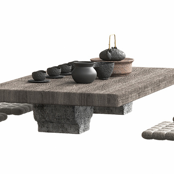 新中式茶桌凳3d模型