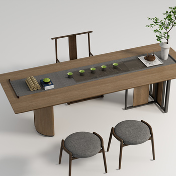 新中式茶桌椅组合 茶具摆件 凳子