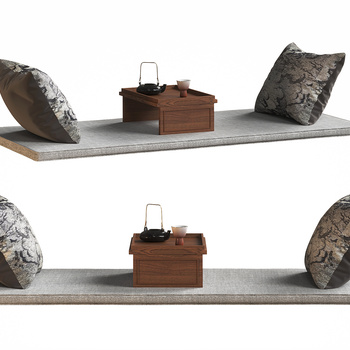 日式茶桌凳3d模型