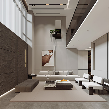 现代简约风格，客餐厅，别墅3d模型