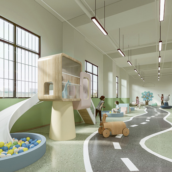 现代幼儿园过道3d模型