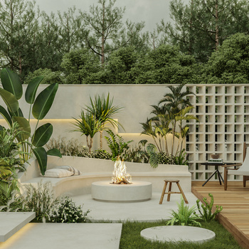 隐形门背景墙3d现代别墅庭院3d现代中庭景观造景3d光影设计丨上海东港