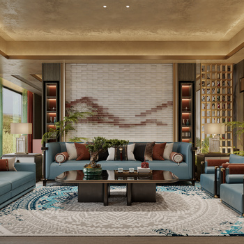 新中式别墅客厅3d模型