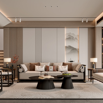 新中式家居客厅3d模型