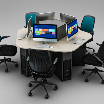 现代五人电脑桌