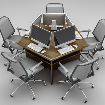 现代五人电脑桌3d模型