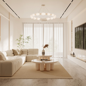 现代奶油风家居客厅3d模型下载