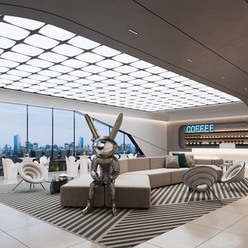 KLID达观国际建筑设计 现代科技感咖啡厅3d模型