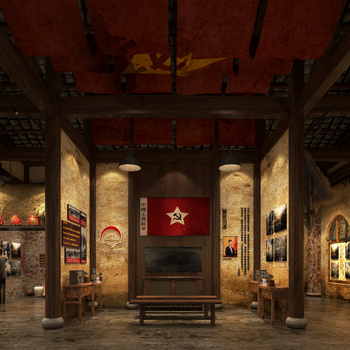 新中式红色廉政馆  3d模型