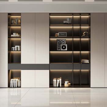 现代书房书柜3d现代梳妆台3d打印机3d家用电器组合3d佳世大宅设计丨