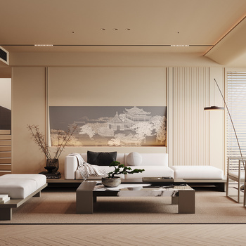 新中式家居客厅3d模型
