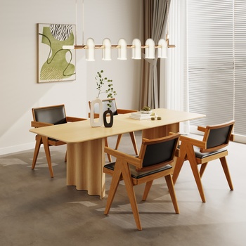  现代原木餐桌椅组合 