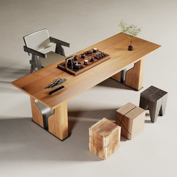 侘寂风茶桌椅组合3d模型