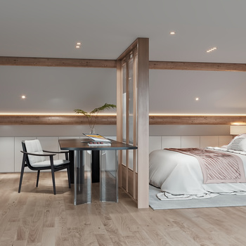 新中式阁楼卧室3d模型