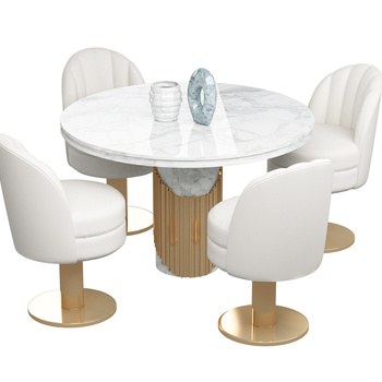 现代圆型白色餐桌椅
