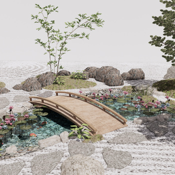 新中式池塘荷花庭院景观