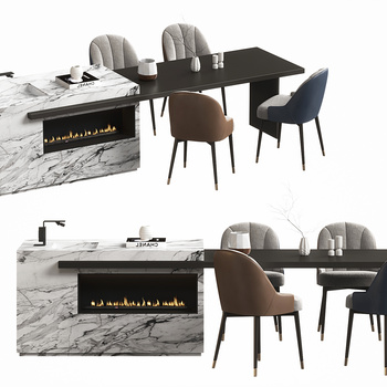 中岛台餐桌椅3d模型