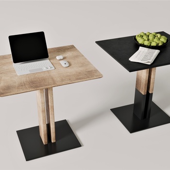 现代实木黑钢休闲桌