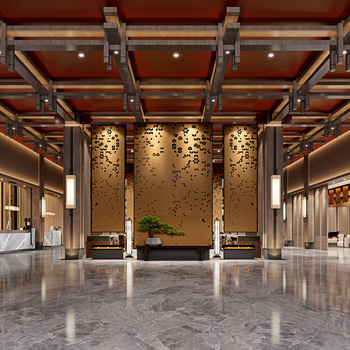 新中式酒店大堂3d模型