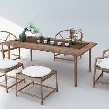 新中式茶桌椅 3d模型