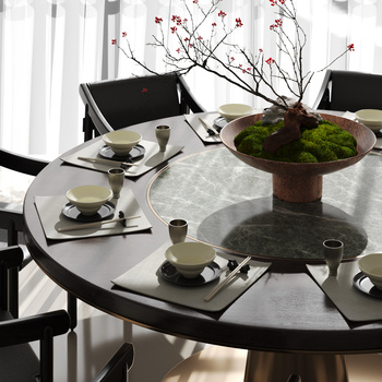 新中式花艺餐具组合3d模型
