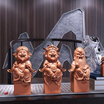 新中式福禄寿财神雕塑摆件组合
