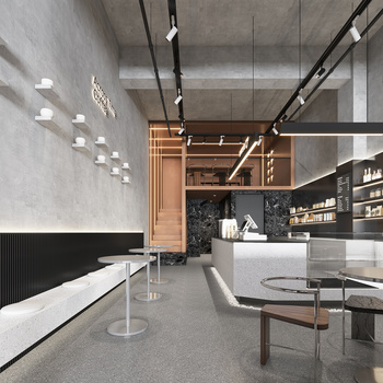 现代灰色调咖啡厅3d模型