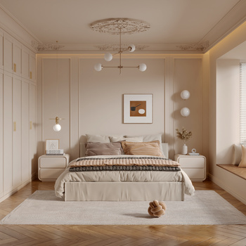 法式奶油风卧室3d模型
